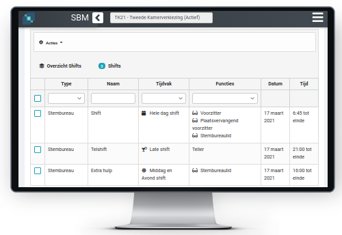 Shifts configuratie